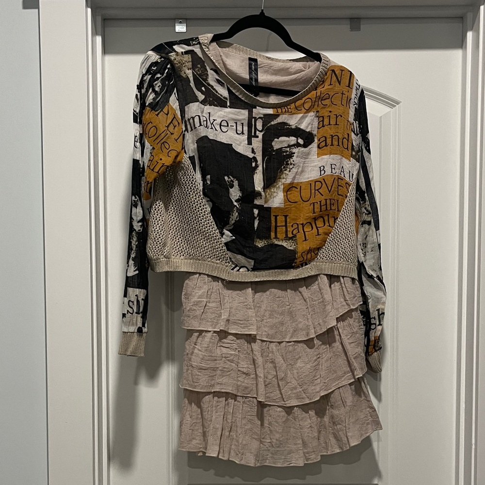 Stylish Beige and Black Graphic Dress